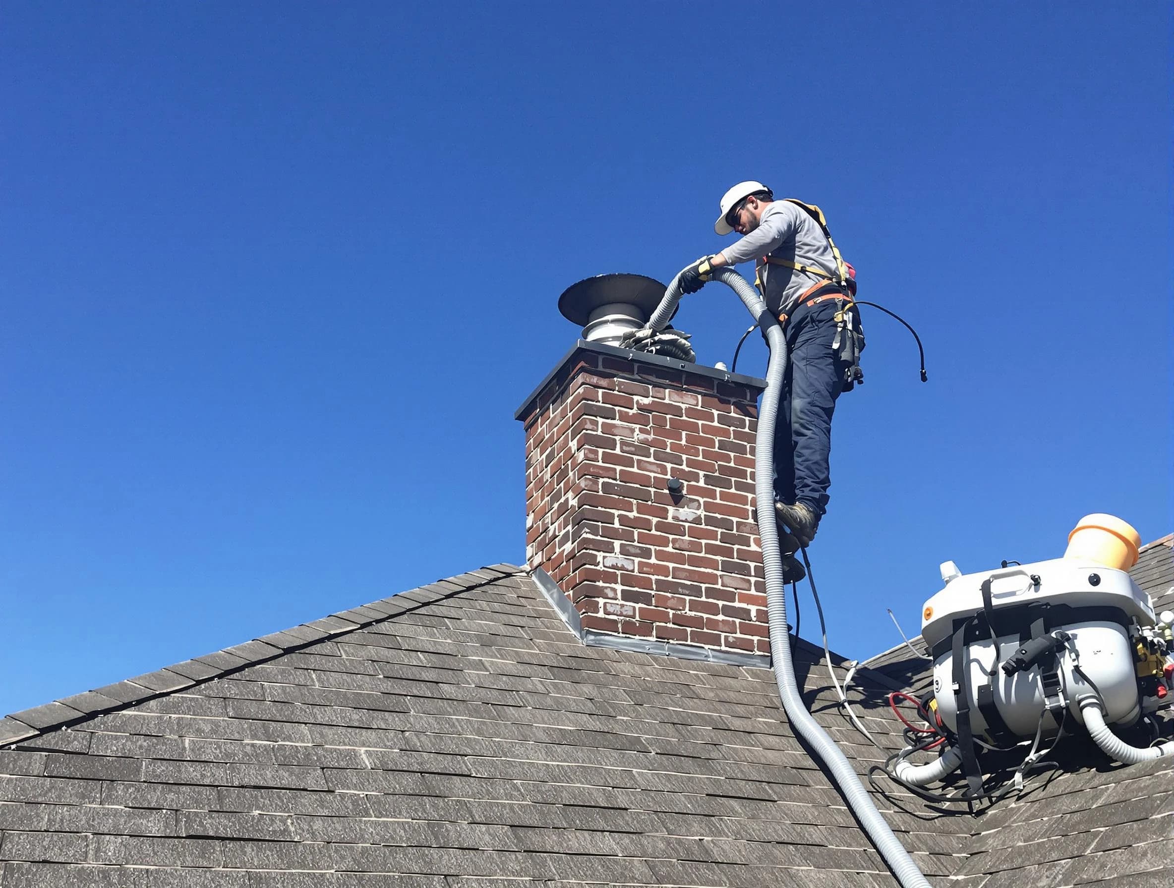 Dedicated Hempfield Chimney Sweep team member cleaning a chimney in Hempfield, PA
