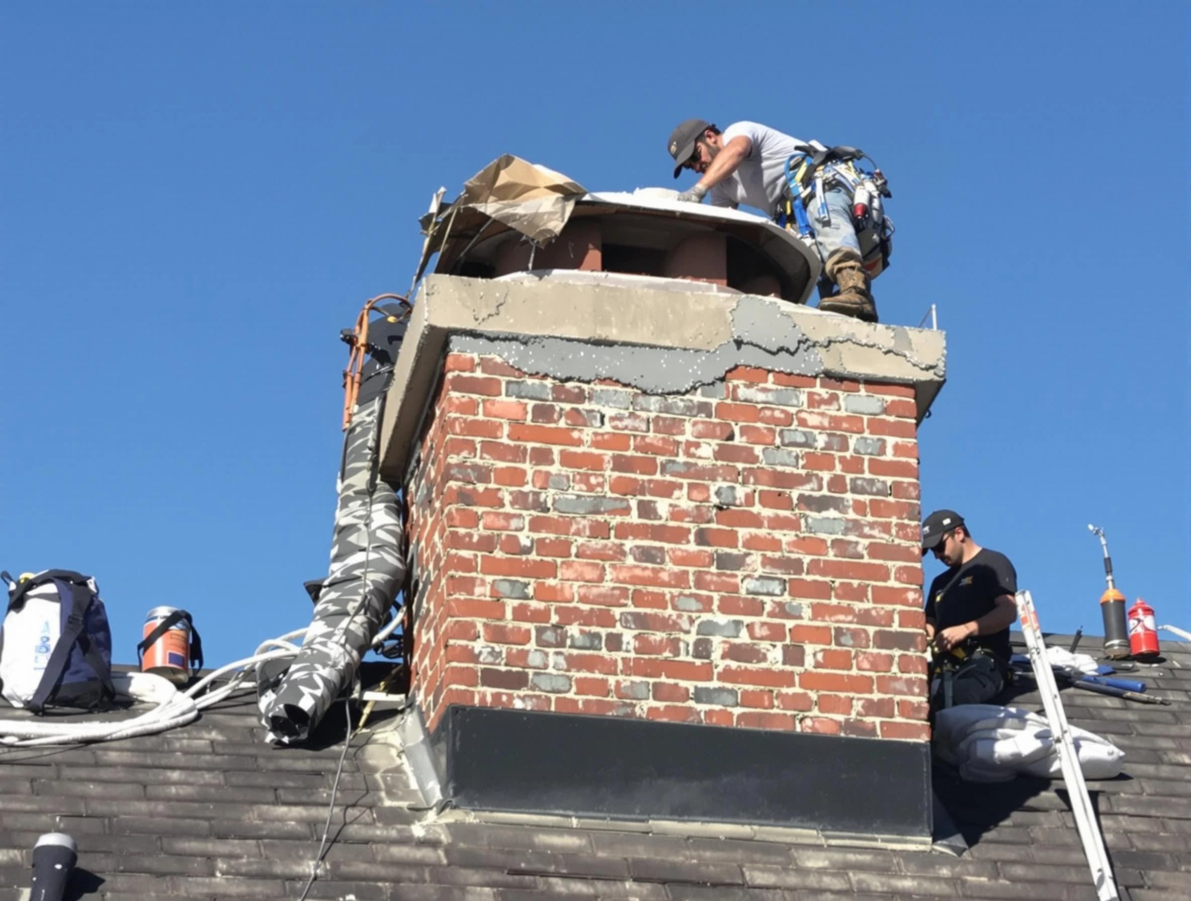 Hempfield Chimney Sweep installing a custom chimney crown in Hempfield, PA