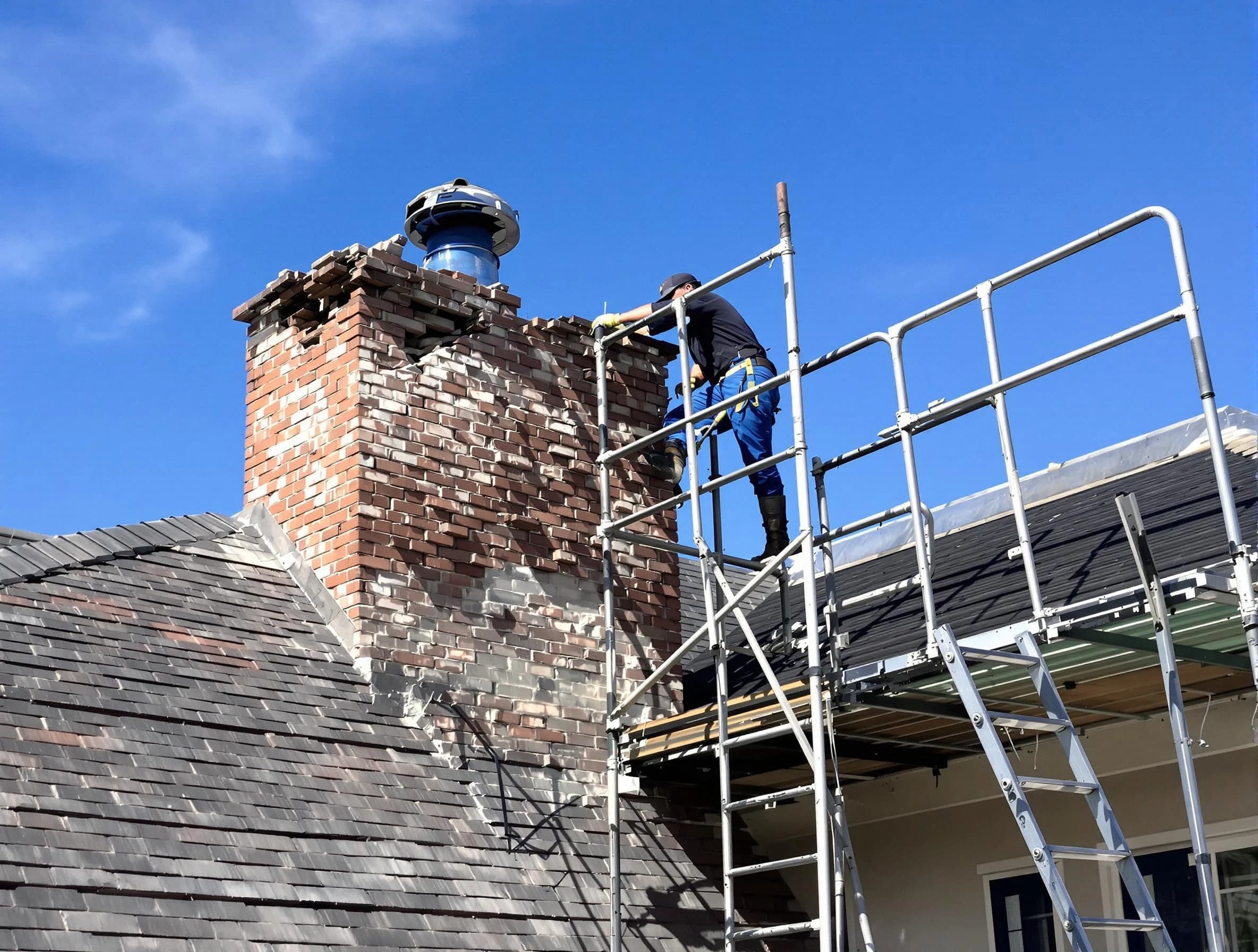 Rebuilding a chimney structure by Hempfield Chimney Sweep in Hempfield, PA