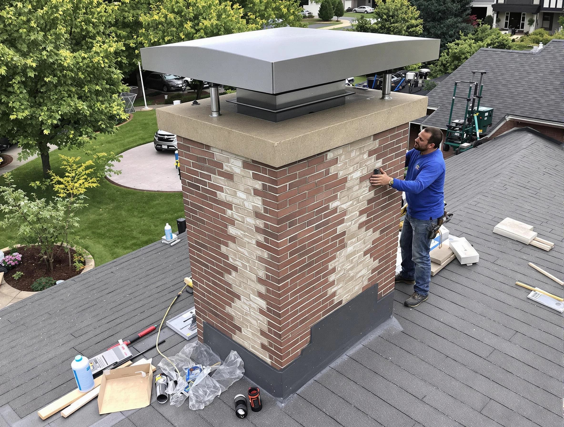 Hempfield Chimney Sweep team working on a custom chimney remodel in Hempfield, PA