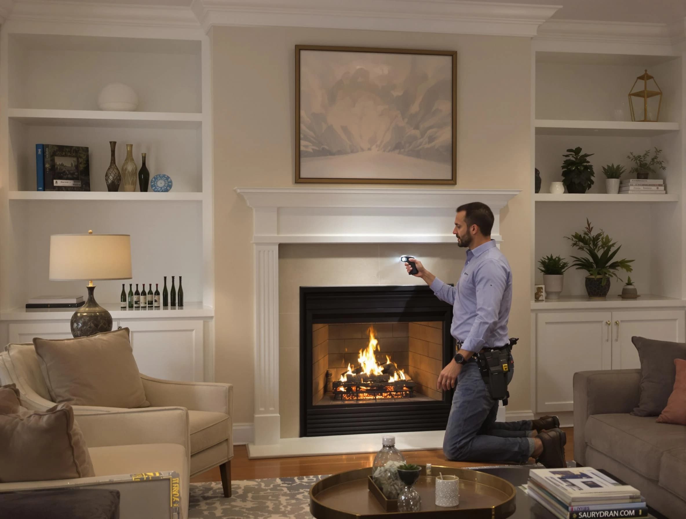 Hempfield Chimney Sweep conducting a fireplace safety inspection in Hempfield, PA