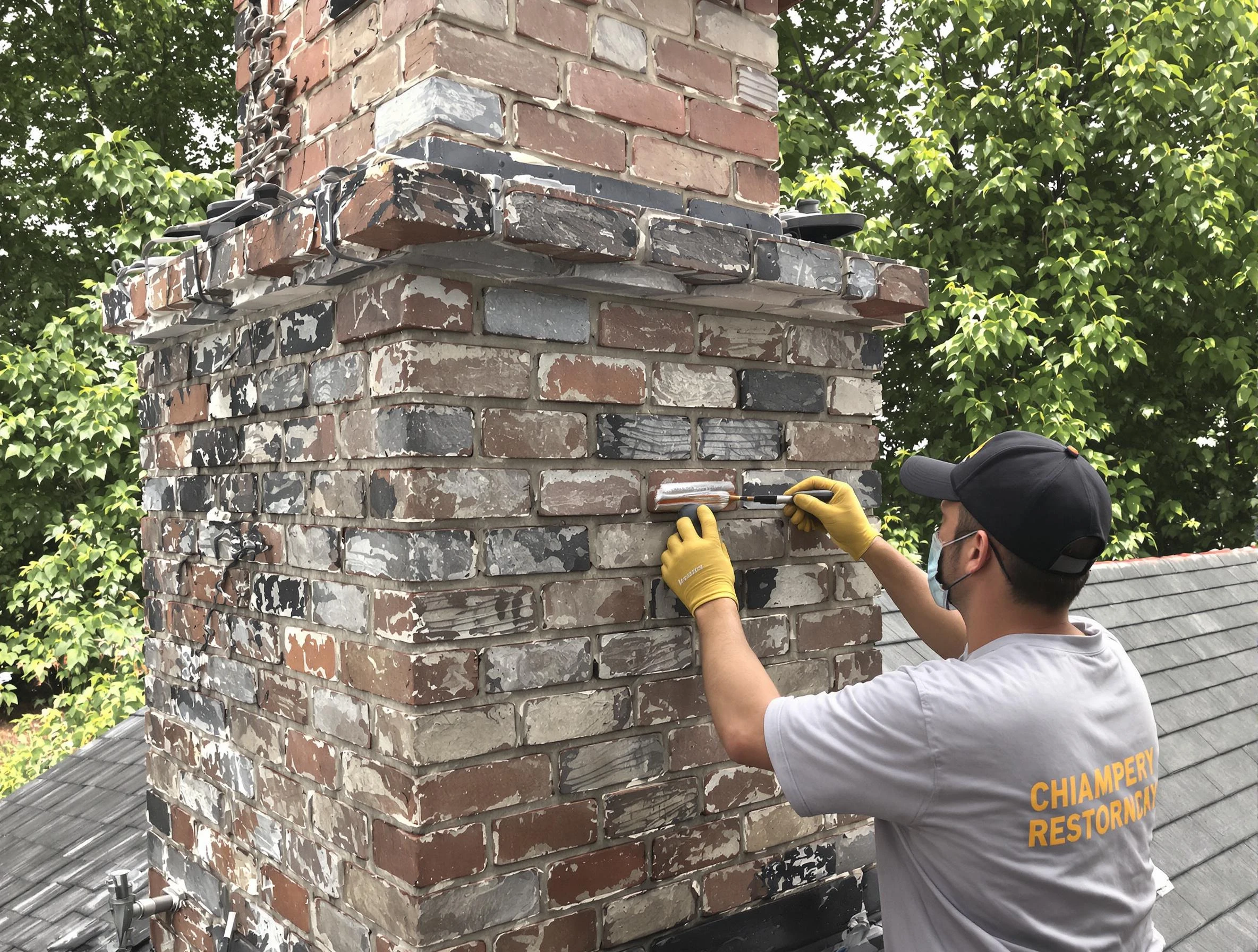 In-progress chimney restoration by Hempfield Chimney Sweep in Hempfield, PA